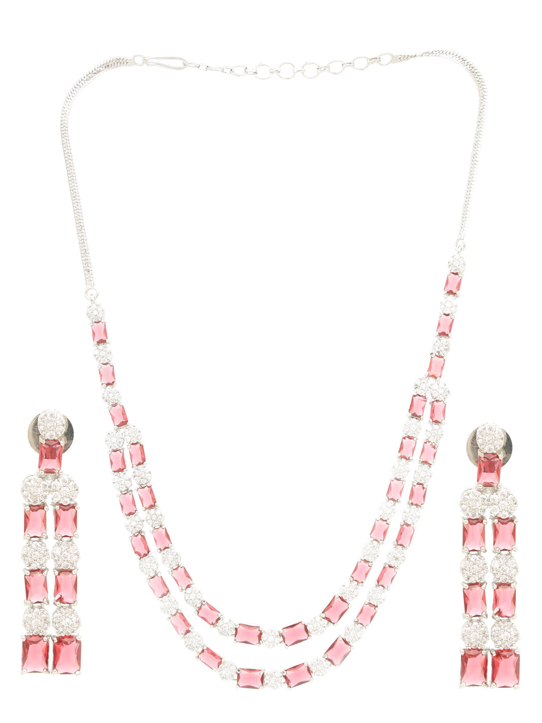 White Rhodium Plated Red AD studded Double layered Designer Jewellery Set, zaveri pearls, sale price rs, sale price, sale gold plated, sale gold, sale, rubans, ring, regular price, priyassi j